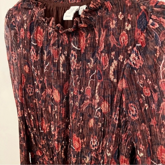 JOIE Pink And Brown Floral Smocked Hem Blouse M - Picture 4 of 5